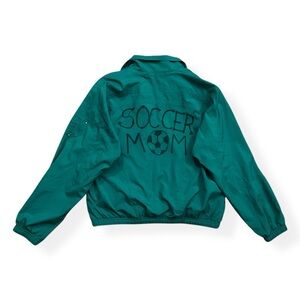 Vintage 1990s Soccer Mom Green Collared Zip Up Windbreaker Jacket